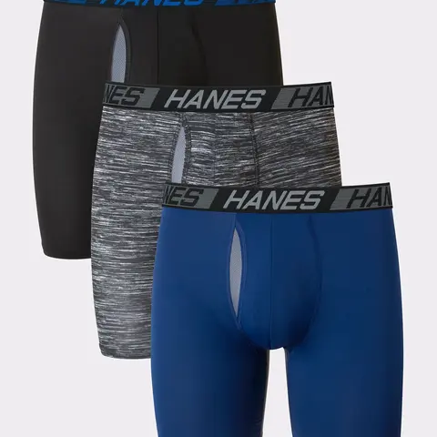 Hanes Men's Long-Leg Boxer Briefs Pack, 3-Pack, X-Temp Total Support Pouch