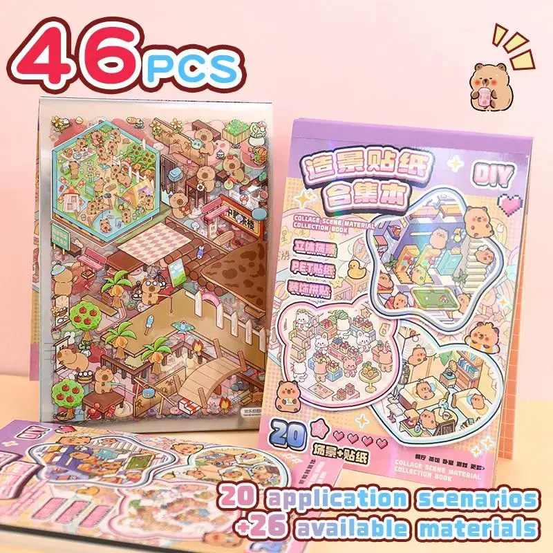 Yilan 3D DIY Sticker Scene Book Kit with Tweezers, 96PCS Cute Kawaii Animal Sticker Set, Kids' Stress Relief Crafting Supply for Scrapbooking, Journaling, Birthday Gifts