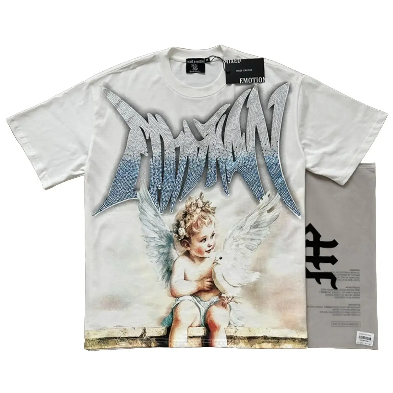 Men's Vintage Washed Oversized Baggy Diamond Angel Graphic Tee - Classic Basic Short-Sleeve Cotton Top with Aesthetics for Streetwear Hip Hop Summer Casual Wear