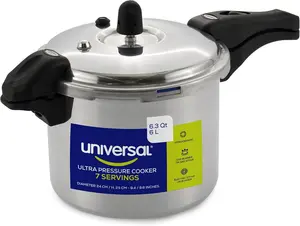 Universal Ultra Pressure Cooker 6.3 Quart (6 Liter) – Aluminum Pressure Pot with 6 Safety Systems – Even Heat Distribution