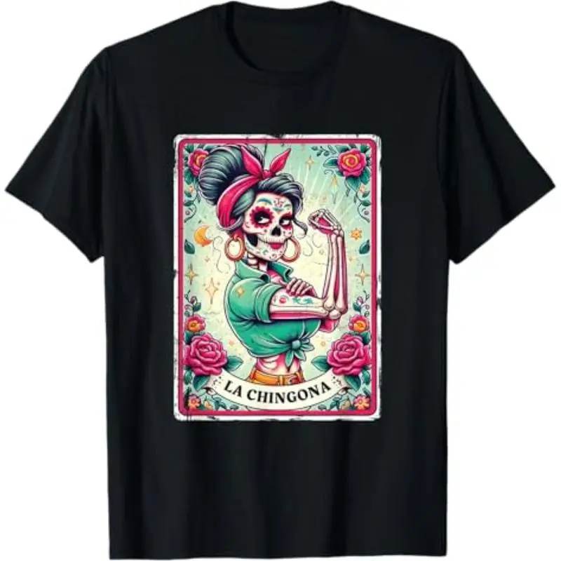 100% Cotton Summer T Shirts La Chingona Tarot Card Funny Spanish Slang Boss Latina Power T-Shirt