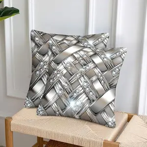 JIT 2pcs Silver, Woven, Diamond Flat Print Pillow Covers, Lovely Cushion Covers, Tatami Decorative Pillow Covers, Festive Decorative Pillow Covers, Living Room Bedroom Sofa Decorative Pillow Covers, Gift for Family (Pillow Insert Not Included)