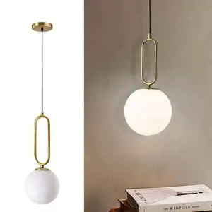 Modern Luxury Pendant Light, Metal Frame Frosted Plastic Globe, E27 Socket, Adjustable Height, Nordic Style, Easy Installation