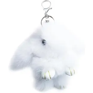 Women's Cute Soft Fuzzy Bunny Keychain - Cute Soft Keychains, Faux Fur, Fluffy Plush, Resin Base, Fashion Costume Jewelry Accessory