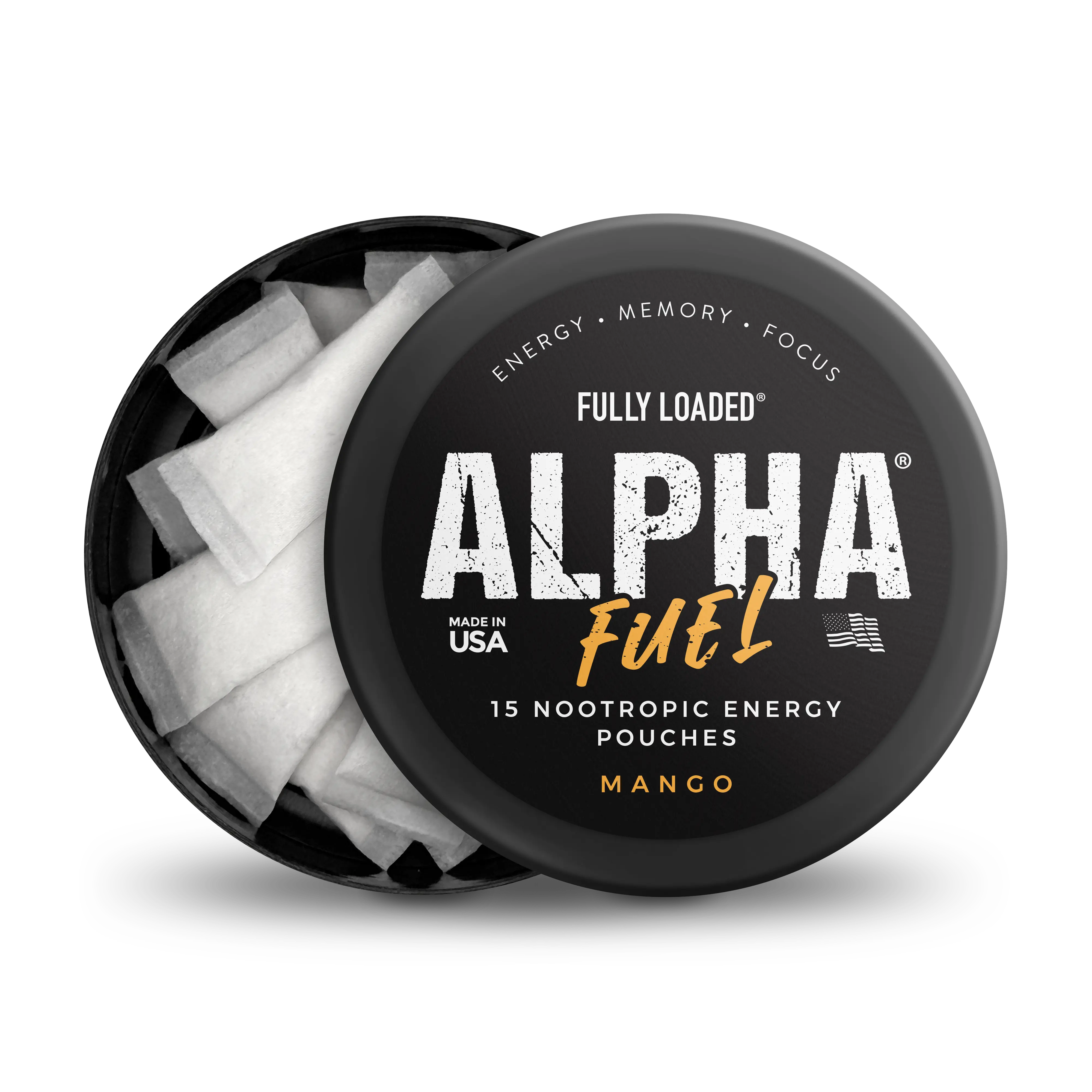 ALPHA Fuel Nootropic Mango Energy Pouches by Fully Loaded - Energy, Focus, Memory - Sugar Free Sport Beverage