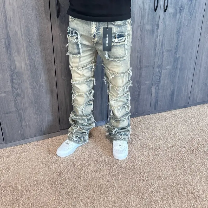 Rise Denim Men’s Stacked-Flare Straight-Fit Jeans