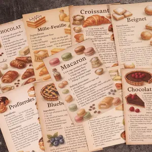 32sheets Vintage Baking Recipe Scrapbook Paper, with Macaron, Croissant, Madeleine Guides, for Classic Dishes, Kitchen Decor, Scrapbooking Supplies, Recipe Journaling, Scrapbook Accessories, Collage Decoration, Paper Craft, Craft Enthusiasts, DIY Crafts