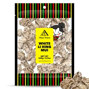 Asia Trans Seeded White Li Hing Mui Crack Seed Plums Dried Fruit Snack, Hawaiian Favorite, Salty-Sour-Bitter Sweet Candy, 24-Month Shelf Life, Ideal for Bag & Cupboard Storage