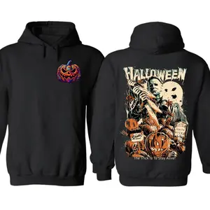 Halloween Michael Myers Hoodie - Scary Graphic with Pumpkins & Knife |   Trendy Unisex Sweatshirt, Perfect Halloween Gift