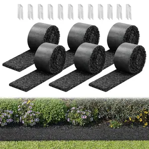 VEVOR Rubber Mulch Mat Roll, 6 Rolls 120x 4.5 in, Recycled Rubber Permanent Mulch Edging Border, Natural-Looking Flower Barrier with Stakes, 0.5 in Thick Cuttable Garden Edgings for Landscaping
