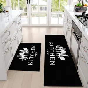 Tableware alphabet pattern decorative rug, 1 kitchen area rug, kitchen floor mat set, soft machine washable kitchen rug, suitable for kitchen area, living room bathroom non-slip indoor mat, home decorative rug, farmhouse kitchen, Farmhouse Kitchen Rugs