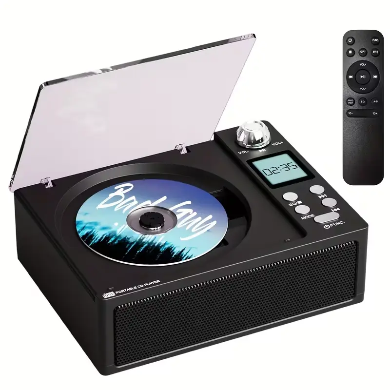 Desktop CD Player with Bluetooth, Hi-Fi Stereo Sound, FM Radio, LED Display, Remote Control, and Fiber Optic Output – Great for Home Theater, Personal Listening, and Bringing Your Favorite CDs Back to Life,gift for Father's Day