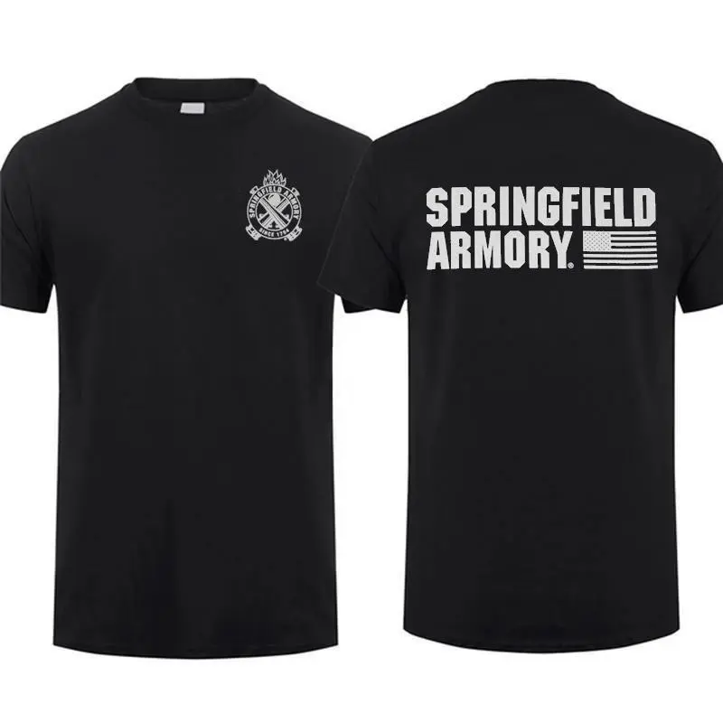 Springfield Armory Crossed Cannons Short-Sleeve Round Neck T-Shirt - Bold Logo, Casual Streetwear Top, Comfortable Black Tee, Classic American Style for Fans, Shortsleeve, Tshirt