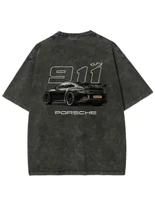 Retro "Porsche 911 GT3" Car Graphic Print Tee-Washed Streetwear Casual Oversized T-Shirt, ,Clean Fit ,Meme Shirt,Graphic Washed Oversized Tees for Men & Women,Summer Round Neck Short Sleeve ,Sports Shirt,Workout T-shirt,Couple shirt