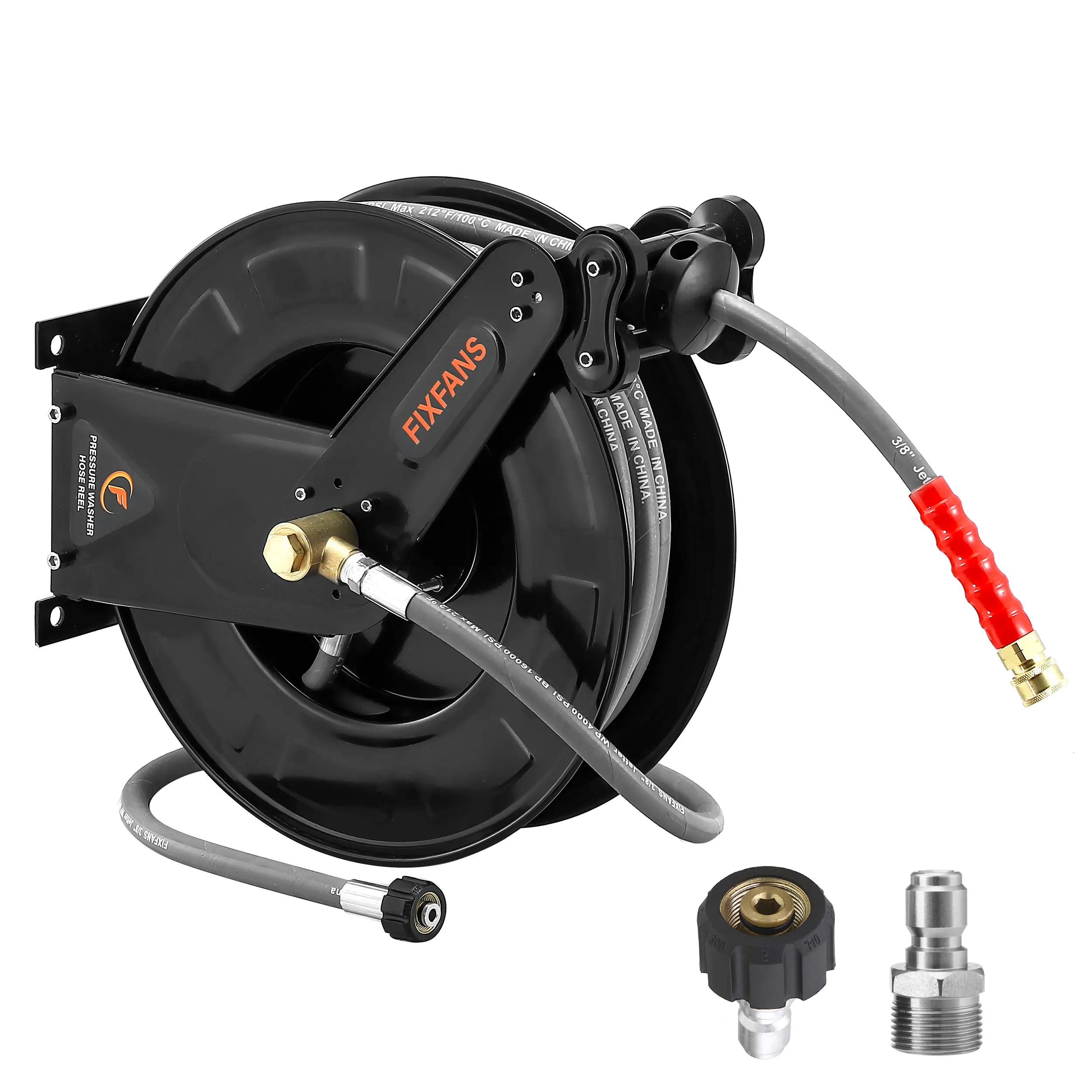 Pressure Washer Hose Reel 3/8" X 50 FT Steel Dual Arm High Power Wash Hose Reel 4000 PSI Heavy Duty Dual Arm Hose Reel Black hosereels