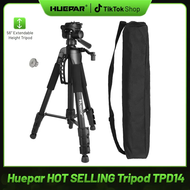Huepar Laser Level Tripod, 56" Adjustable Height, Fits Line/Point Devices & Distance Measurers, 1/4"-5/8" Thread Mount, Multi-Function Hook, Non-Skid ft, Tools, Height Adjust, Line Lasers, Laser Level Pole
