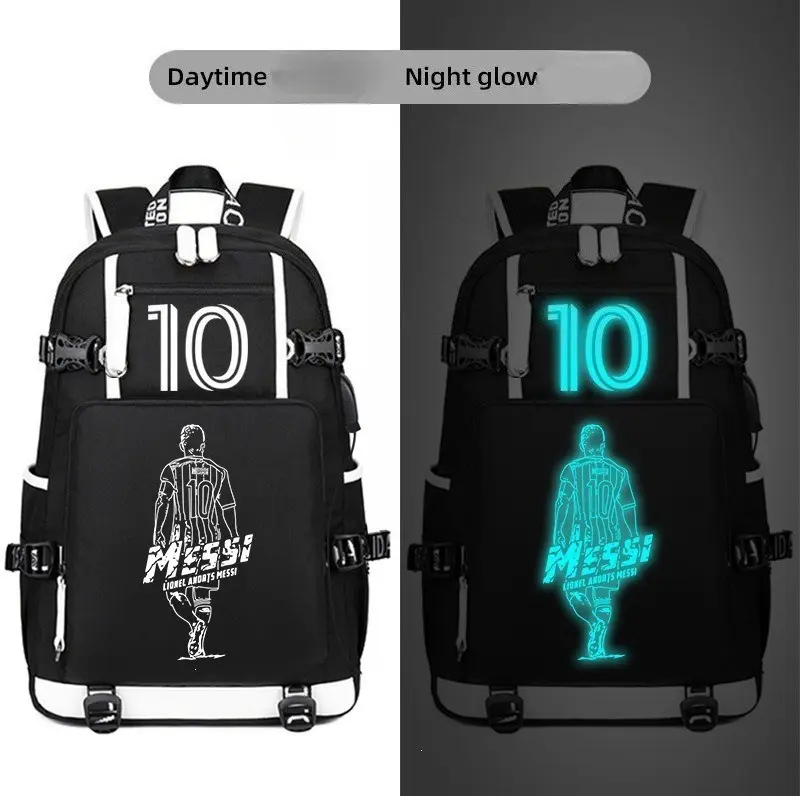 Glow In The Dark Sports Number Backpack for Boys, Large Capacity Waterproof Oxford Student Luminous Travel Laptop Bag for Soccer Fans