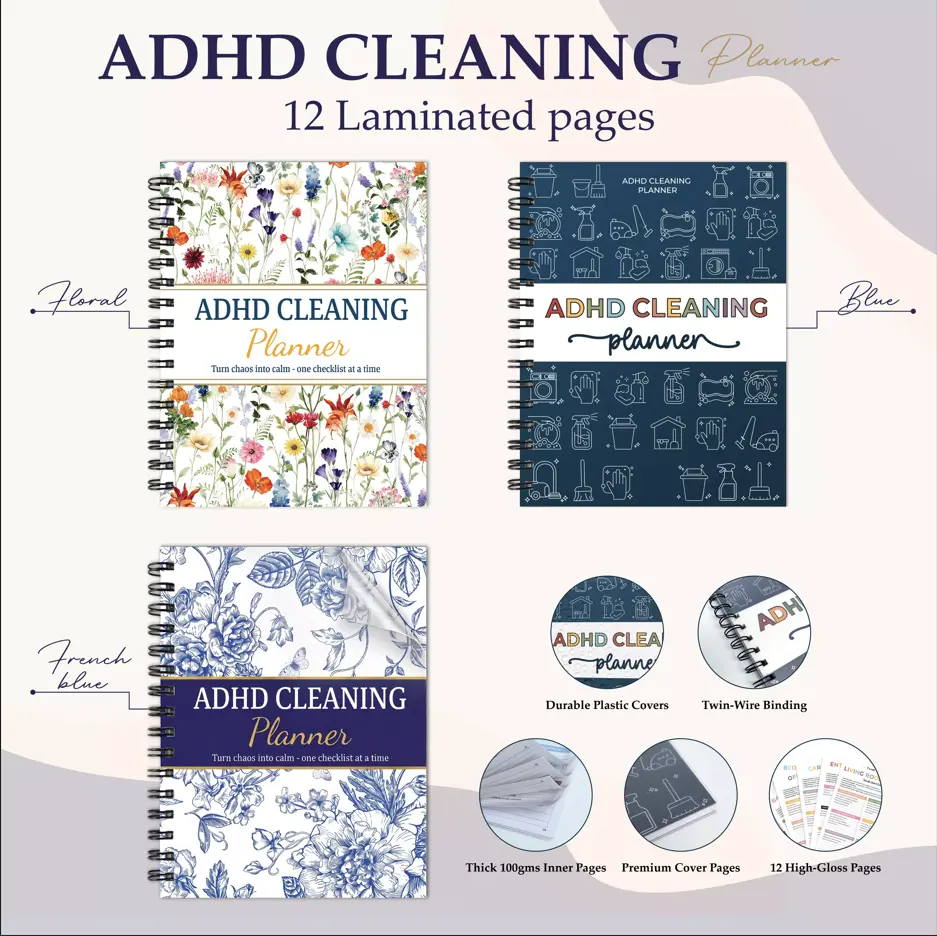 2026 ADHD Cleaning Planner - Office Stationery Organizer for Adults, Teens with ADHD - Organized Daily, Weekly, Monthly Household Checklists, Monthly Tasks to Improve Efficiency