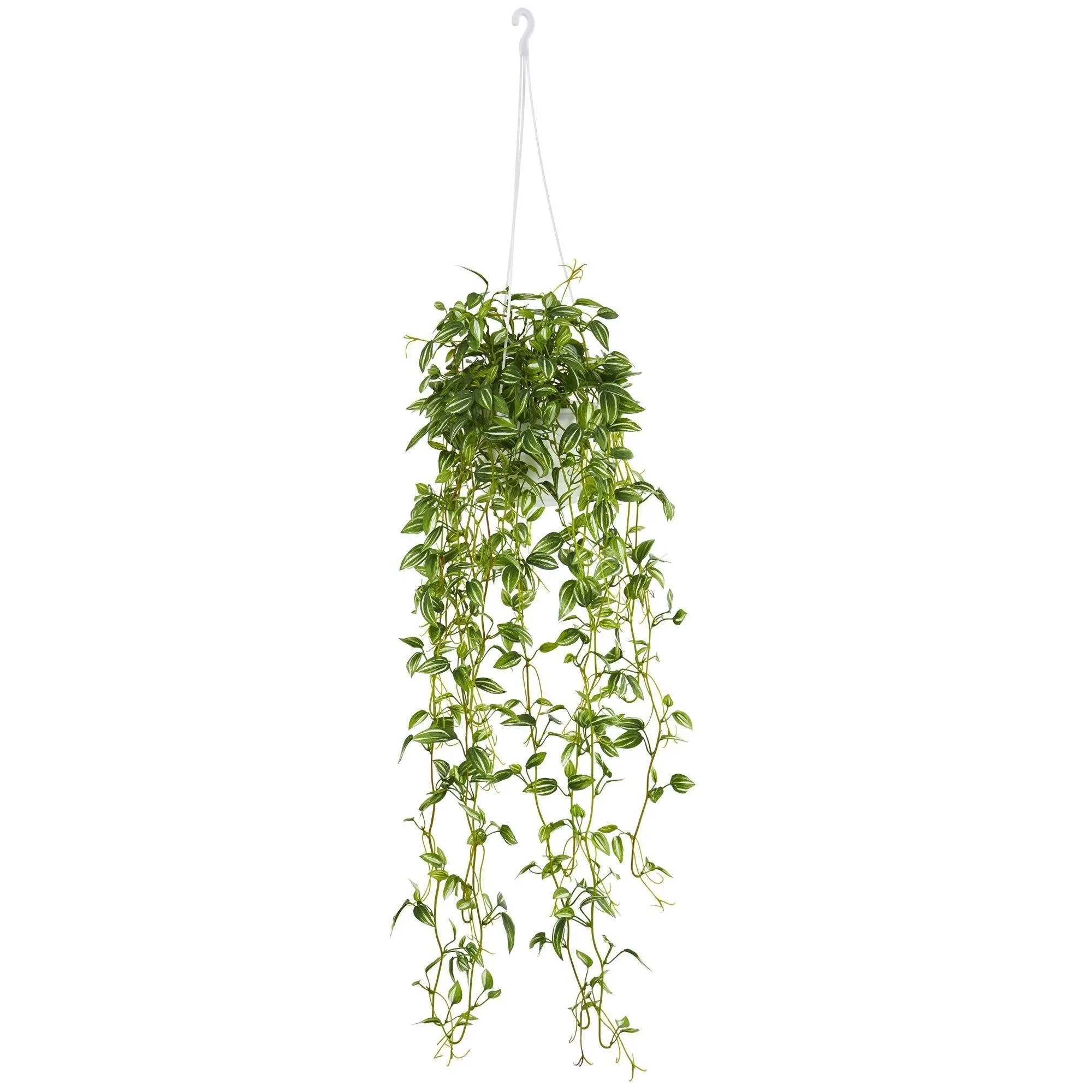 Green Variegated Wandering Jew Artificial Plant - Hanging Basket with Hanger, Faux Greenery Hanging Planters & Baskets, Decorative Accent for Indoor Garden to Brighten Any Living Space