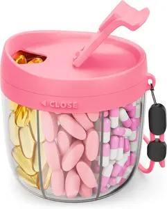 AMOOS Cute Pill Dispenser with 7 Large Compartments, Portable Pill Bottle Organizer with Wide Opening for Easy Use, Anti-Mix Pill Organizer for Travel, BPA-Free Pill Container, Hot Pink
