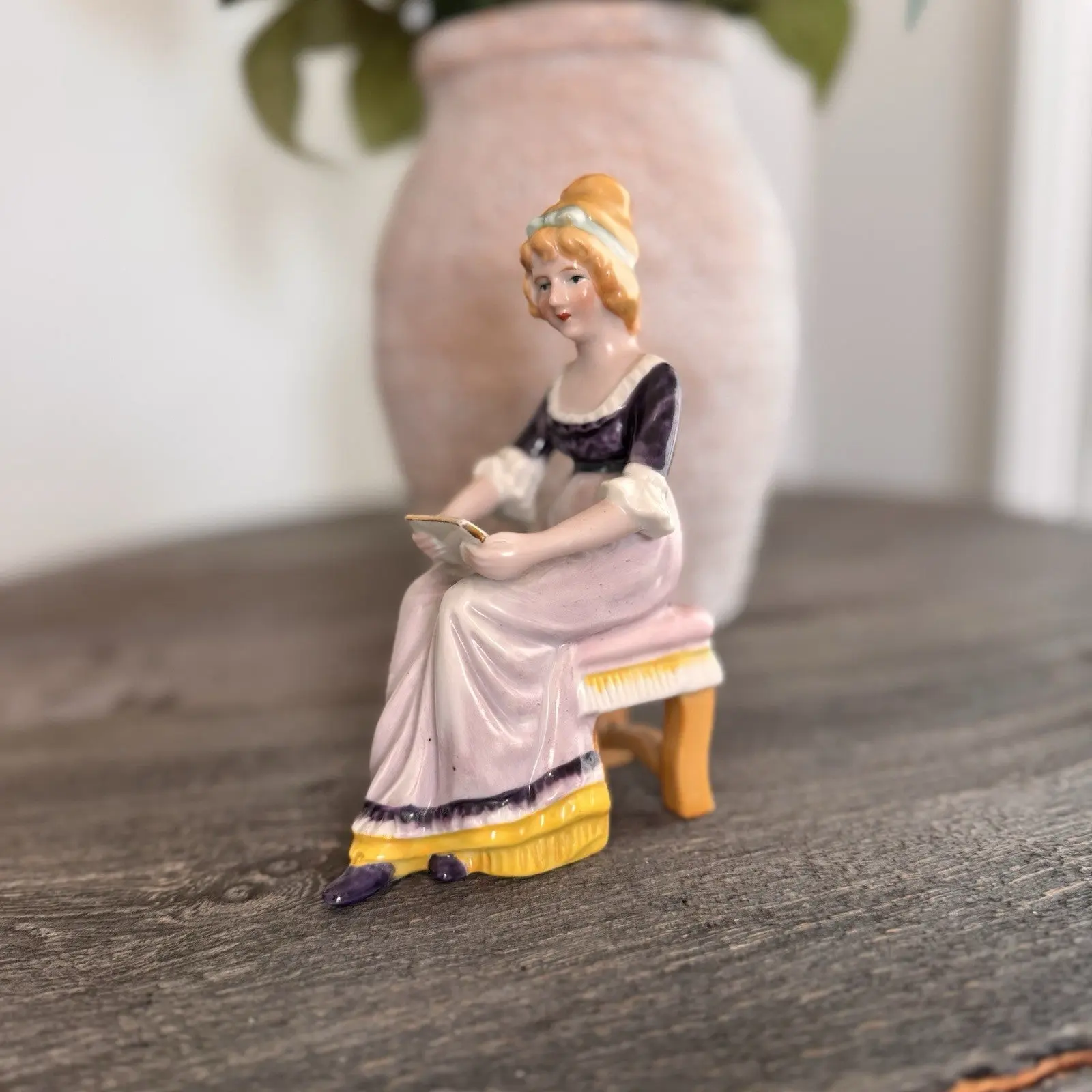 Goldcastle Chikusa Japan Porcelain Figurine Victorian Lady Reading on Bench