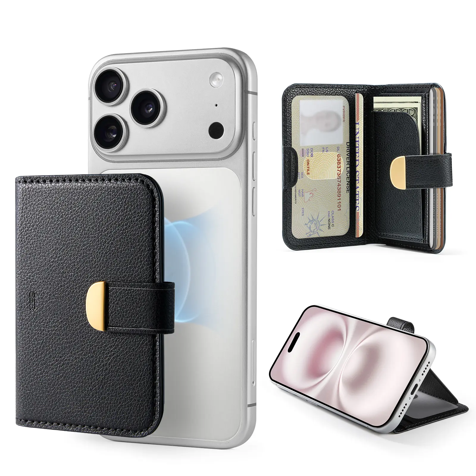 ESR Aura Clutch Vegan Leather MagSafe Wallet Purse for Women, 5-Card Cardholder, RFID Blocking, Magnetic Closure, MagSafe Sticker Included, Versatile for iPhone 17/16/15/14/13/12 Series (Non-Mini) & Select Samsung Devices