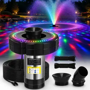 Pond Fountain Aerator, LED RGB Multicolor Aerator Floating Fountain Light,1HP 110V 15000 GPH Stainless Steel Fountain Pump, Fully Automatic Powerful Lake Floating Fountain, 100 FT Power Cord