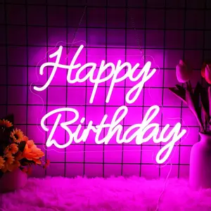 Happy Birthday neon sign, used for background wall LED neon, happy birthday, luminous sign, birthday party wall decoration, suitable for various scenes of birthday parties decorative lighting, birthday gifts