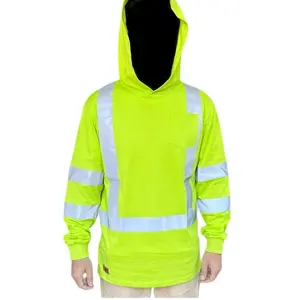 Anc Workwear Provision: Men's Hooded Long Sleeve High-Visibility Safety Shirt with Reflective Stripes and Multi-Functional Pocket