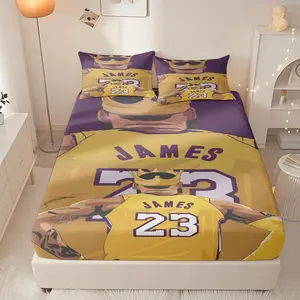 This bedding set features the print of LeBron James' Kings #23 jersey and includes one fitted sheet and two pillowcases. It's soft, easy to care for, durable, and suitable for all seasons.