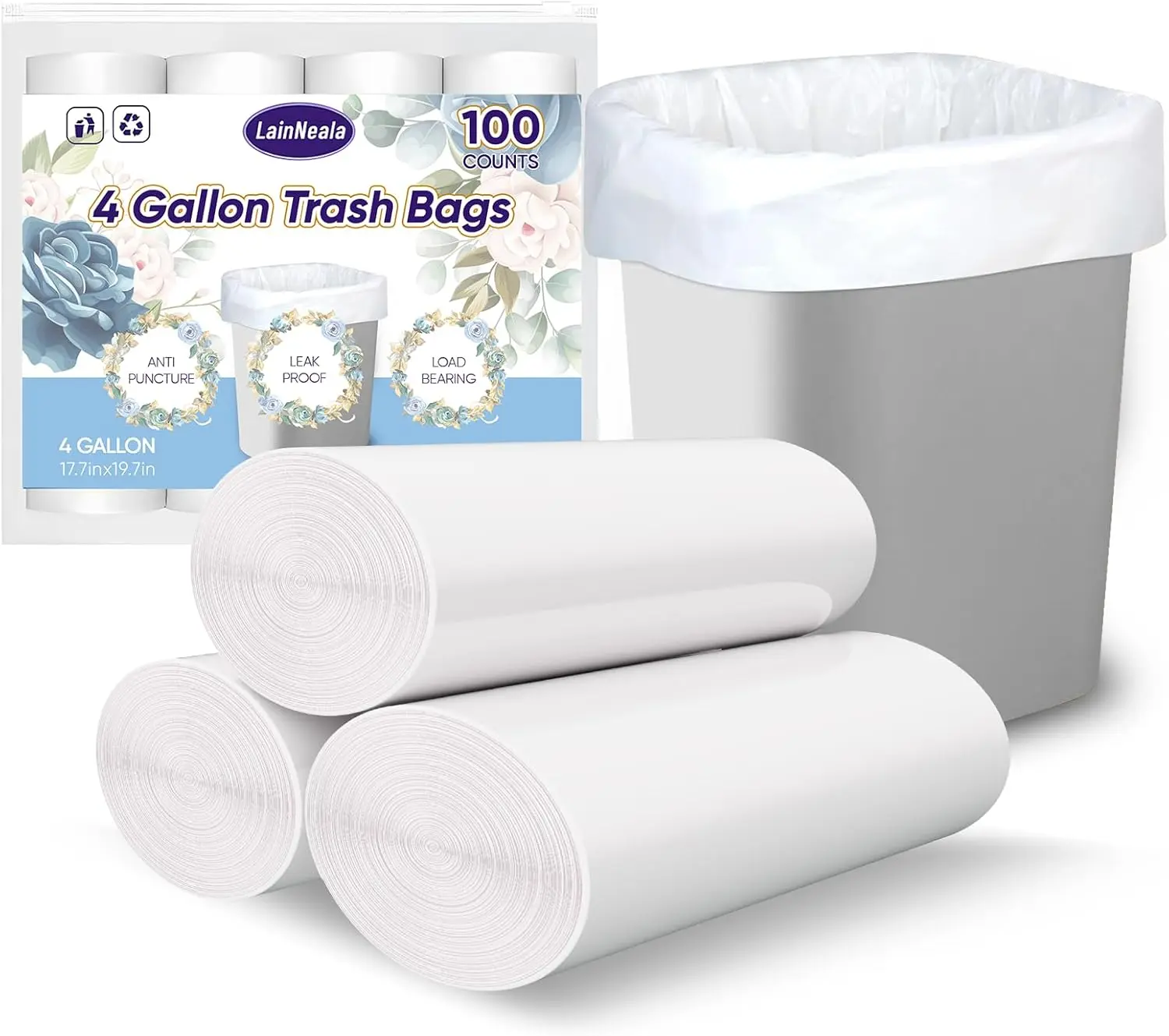 Small Trash Bags 4 Gallon, 100 Count Small Garbage Bag Bathroom White Mini Trash Bag Trash Can Liners Unscented Small Garbage Bags for Bathroom Can