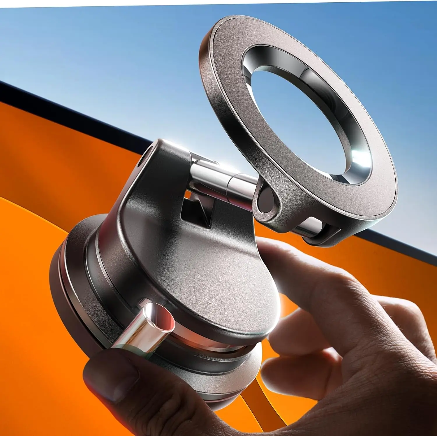 360° Suction for MagSafe Car MountUltra Magnetic Vacuum Suction Cup Car Mount, Infinitely AdjustableLever Switch Mini Dash Holder, Designed for One-Handed Operation, for iPhone 16 15 14 13 12