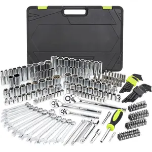 249- Mechanics Tool Set, 1/2", 3/8", 1/4" Socket Set, SAE and Metric Socket Wrench Set, Include Combination Wrenches, Ratchets, Hex , Tool Kit for Auto Repairs and Maintenance