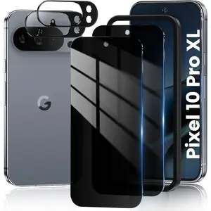 2+2 Pack for  Pixel 10 Pro XL  Screen Protector & Camera Lens Protector, Support Fingerprint Unlock, 9H Hardness Tempered Glass Film, Anti-dust Anti Spy, Fit Lens Cutouts