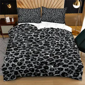 2/3 Pcs Dark Gray-Black Leopard Print Duvet Cover Set, 1 Quilt Cover & 1/2 Pillowcases (no filler), Dark Leopard Pattern, Fits Bedroom/Hotel/Homestay Decor, Ideal for Low-Key Style Fans/Families/Hotel Buyers/Anniversary Gifters