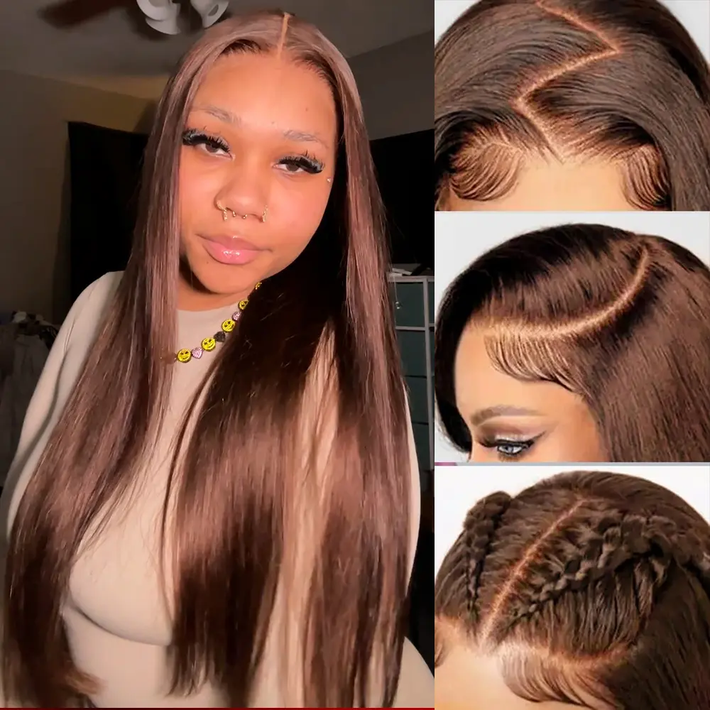 [#4 Chocolate Brown] Megalook 13x6 Glueless HD Lace Frontal Wigs Silky Straight HD Lace Glueless Wig Pre Bleached Tiny Knots Put On Go Beginner Friendly #Summervibes