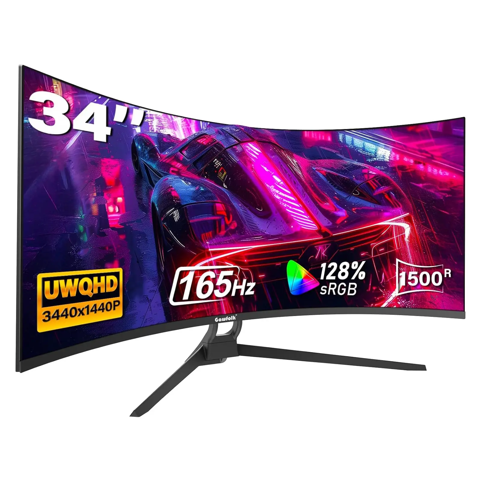 34 Inch Ultrawide Curved Gaming Monitor, 1500R PC Screen 165/180hz UWQHD 3440x1440, 3800R Curved Computer Screen with FreeSync,Multi-Directional Adjustable Base