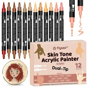 12-Pack Skin Tone Markers, Dual-Ended Acrylic Paint Pens Set, Ideal for Rocks, Canvas, Glass, Ceramic, Wood, Sketching & Illustrations, Dual Tip Marker, Drawing Art Supplies