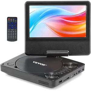 Father's Day Gift VEVOR Portable DVD Player, 7 inch HD Swivel Display Screen, 4 Hours Built-in Rechargeable Battery, Dual Speakers, Support Sync TV/USB/SD Card/CD/DVD, Car Charger, AC Power Adapter, Remote Control