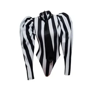 Beetlejuice Cosplay Costume Lady Beetlejuice Black and White Stripes Jumpsuit bodysuit Adam Halloween Outfit Costume