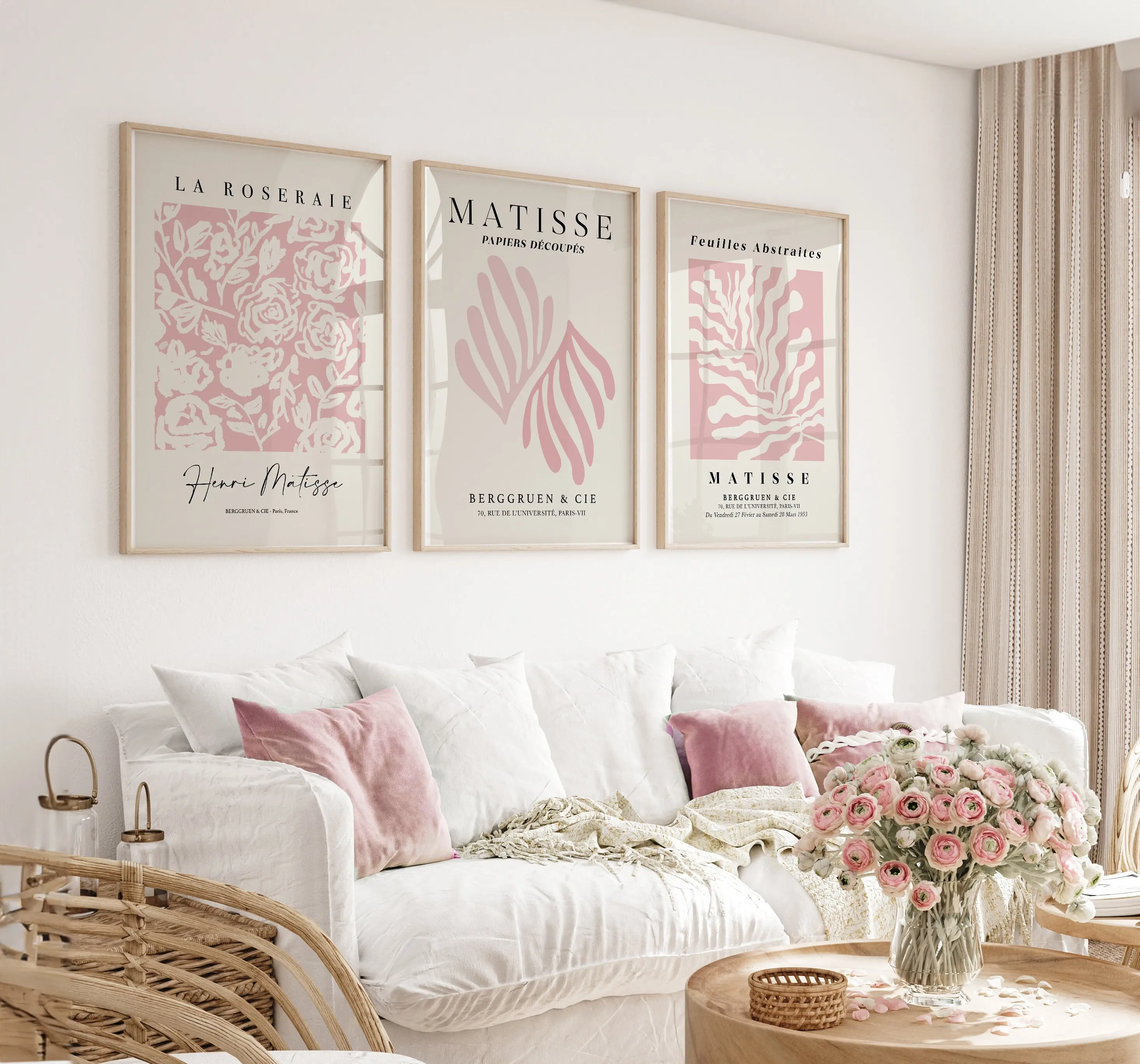 Blush Pink Matisse Prints, 3 Set, Pink Wall Art, Matisse Posters, Pastel Wall Art, Living Room Art, Pink Bedroom Prints, Print on Paper