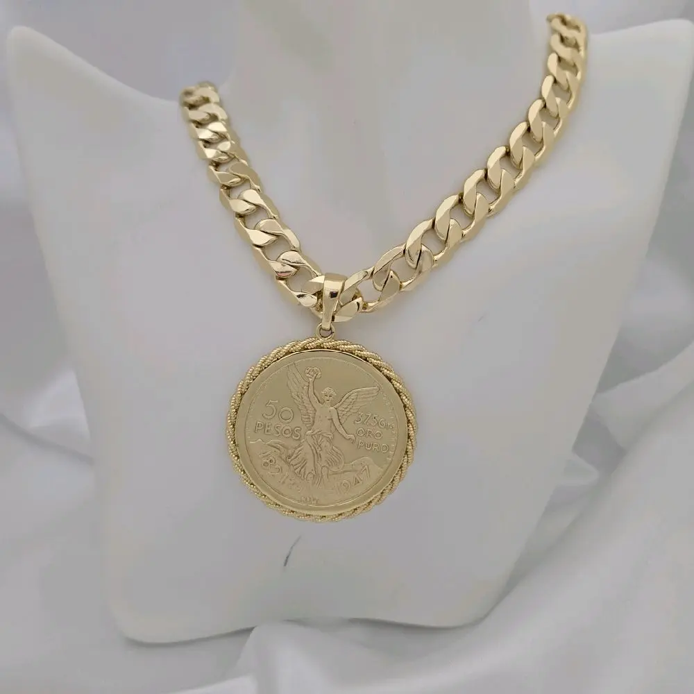 Centenario 117 Gold Plated Unisex Chain 226 Necklace with Detailed Coin Pendant for Men and Women