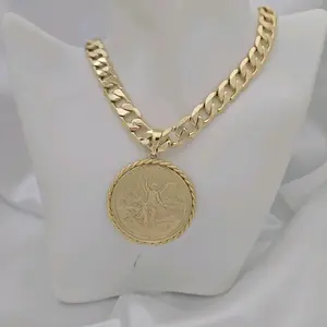 Centenario 117 Gold Plated Unisex Chain 226 Necklace with Detailed Coin Pendant for Men and Women