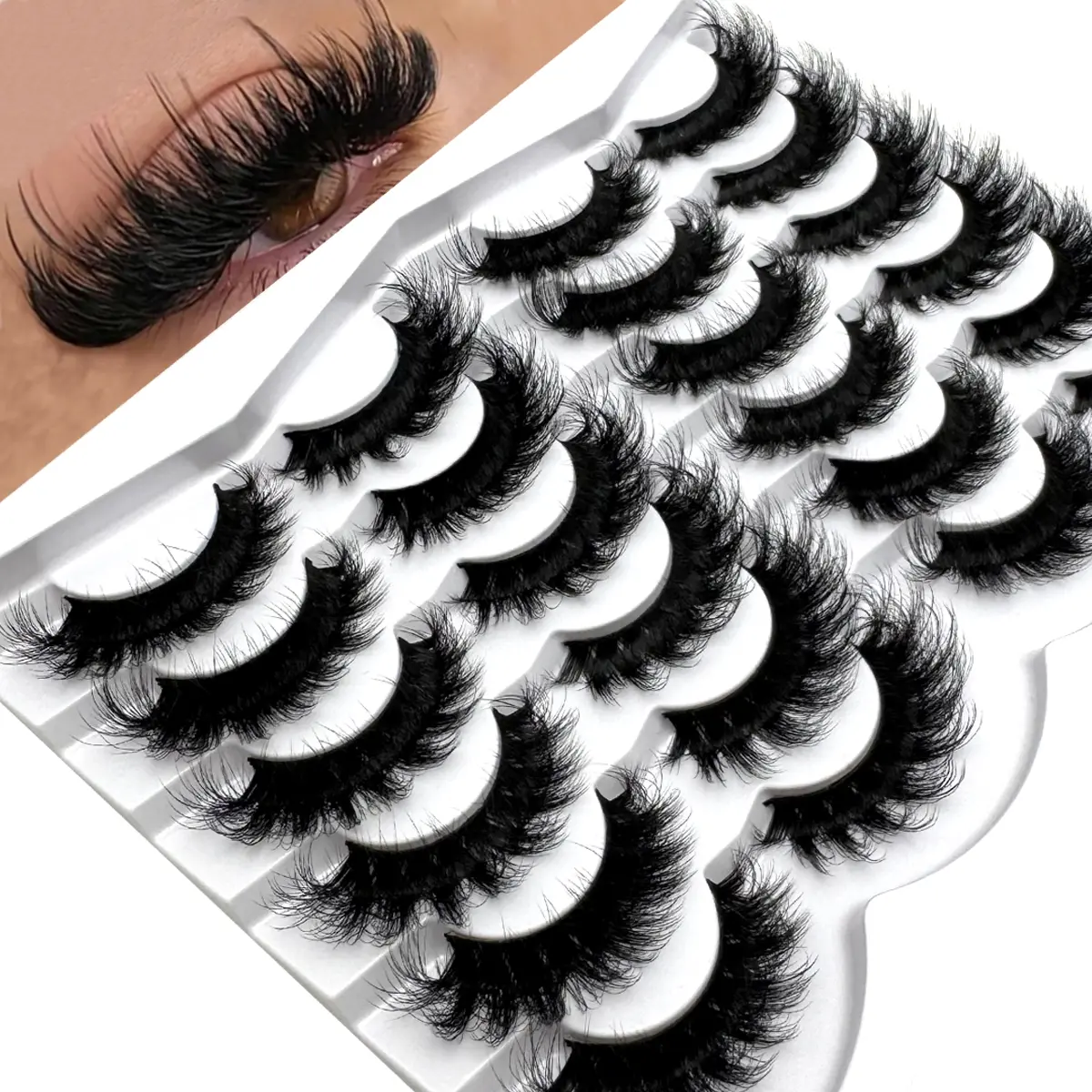 MKYDCG False Eyelashes - 12 Pairs D-Curl Faux Mink Fluffy 8D Cat Eye Wispy Lashes for Adult Nature Makeup Transformation, PVC Eyelash Extensions Cosmetic Accessory