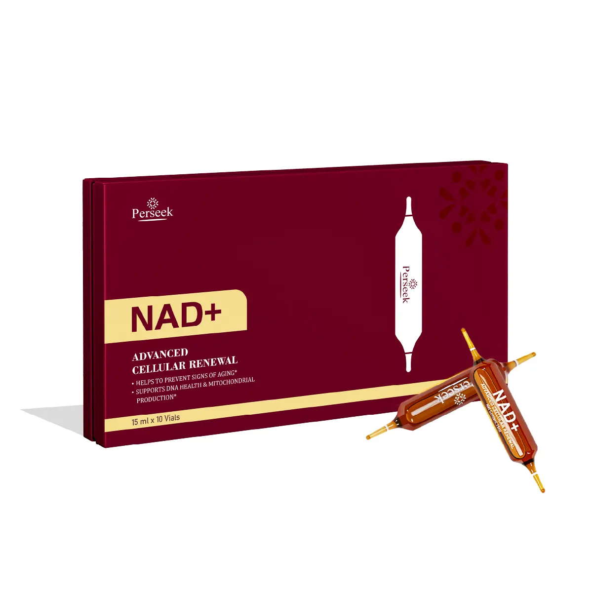 Perseek NAD Advanced Cellular Renewal Supplement 1200mg - 10 Vials for Vitality Improvement Energy & Focus Support - Healthcare Supplement