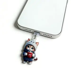 Cute Cat Design Acrylic Phone Dust Plug, 2D Cat Design Phone Dust Plug, Phone Accessories for iPhone & Android Phone, Phone Charms, Cell Phone Charm, Phone Decoration