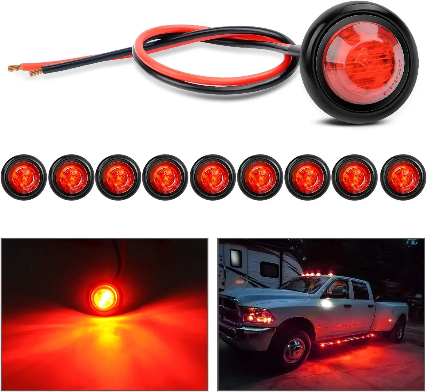 Nilight 10PCS 3/4in Round LED Clearance Lights - Bullet Shape, 3/4" Hole Fit, Rubber Grommet, Bright Markers for Cars, Vehicle Accessories