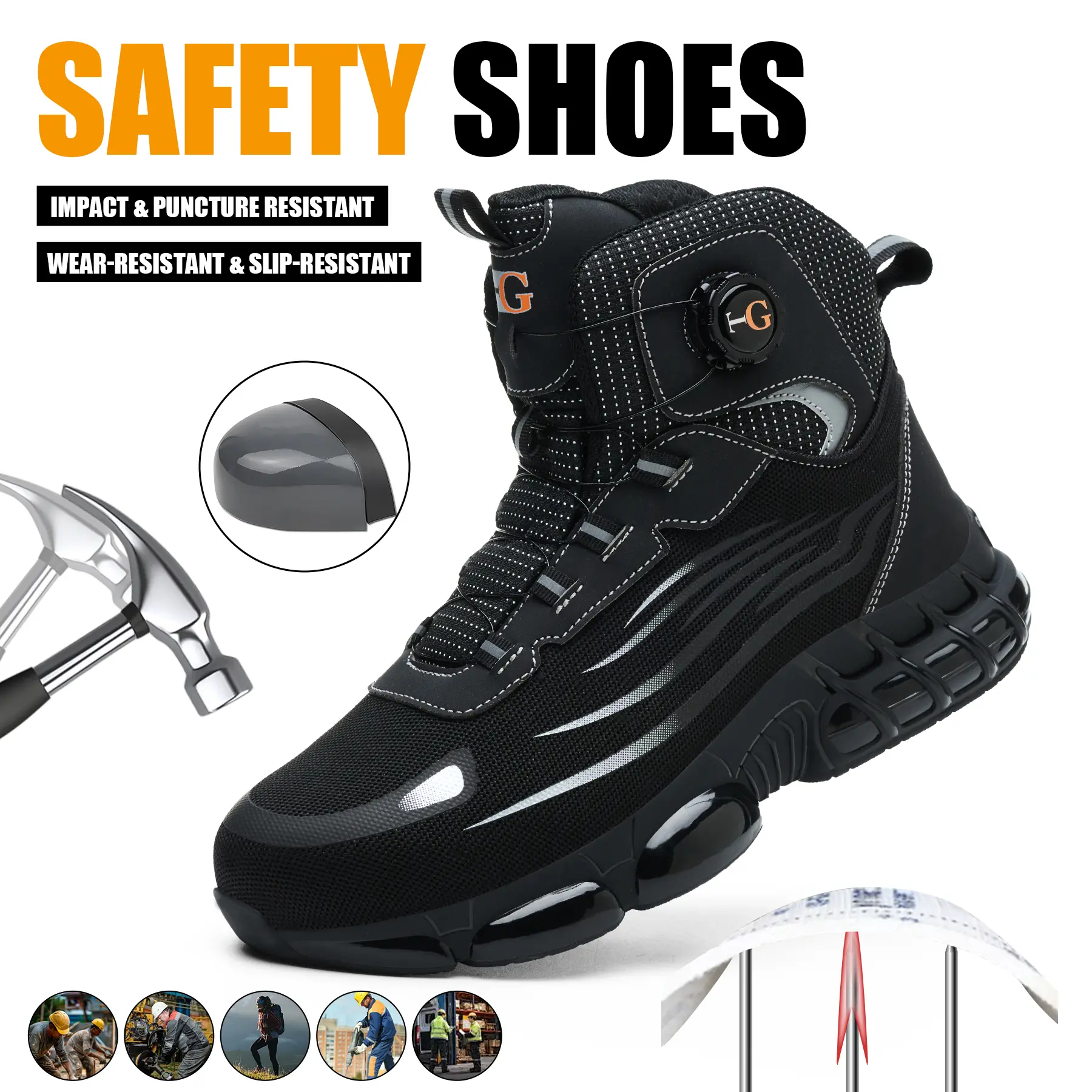 Steel Toe Work Shoes for Men Women, Comfort Fit for All Seasons, Mid-Top Safety Sneakers with Anti-Smash & Anti-Puncture Protection, Outdoor Walking Boots Zapatos, Walking Shoes, Footwear