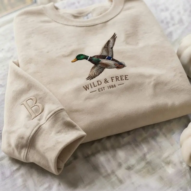 Custom Embroidered Wild & Free Mallard Duck Sweatshirt