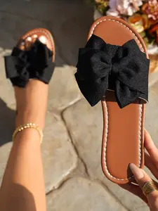 Women's Fashionable Bowknot Design Slide Sandals, Casual Comfortable Flat Sandals for Summer, Lightweight Breathable Shoes for Daily Wear, Girl